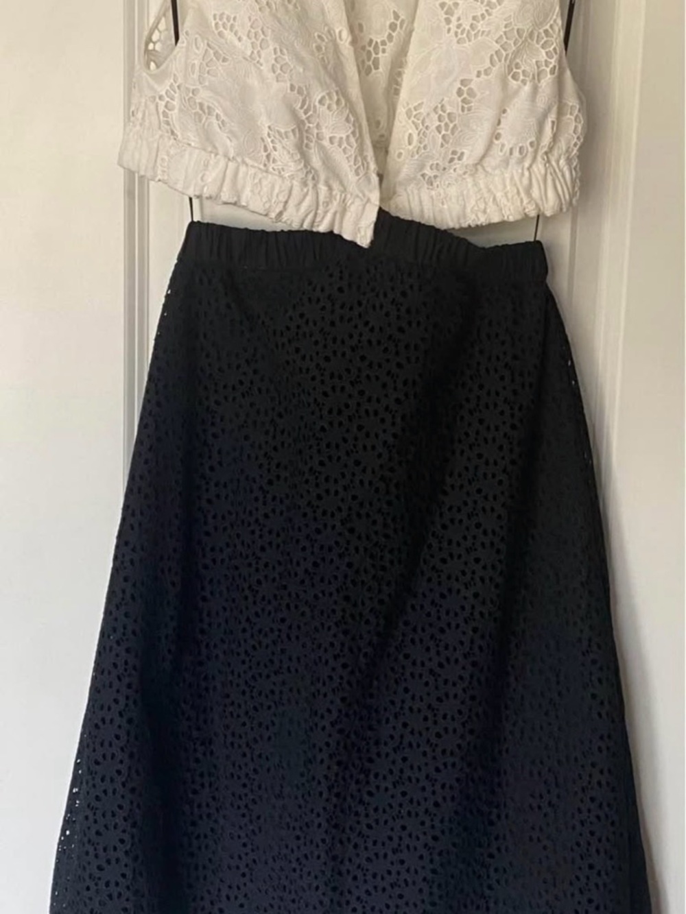 Thakoon Black and White Eyelet Lace A-Line Midi Dress